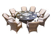 Brown Wicker Round Outdoor Fire Pit Dining Set With 8 Chairs-0