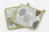 Two Fabric Pot or Pan Mats With Contemporary Green Leaf Print Design-0